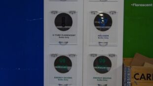 Bac de collecte pour le recyclage des ampoules usagées dans un magasin